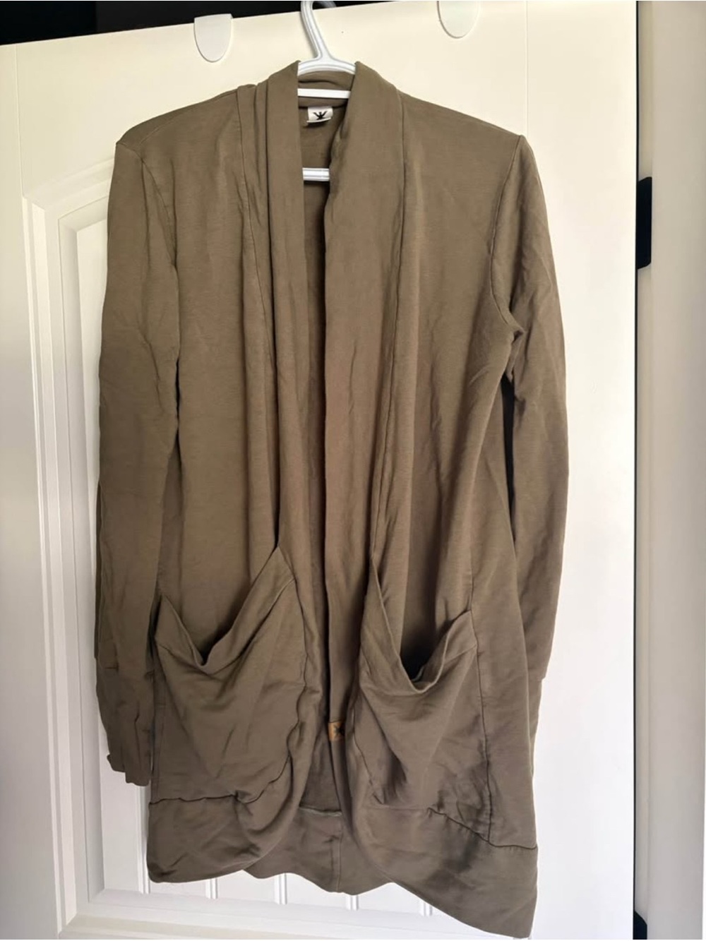 Women's Olive Open-Front Draped Cardigan with Front Pockets